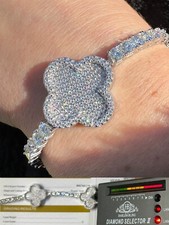 Real 925 Silver Iced Moissanite Clover Shape Tennis Bracelet Mens Ladies Hip Hop