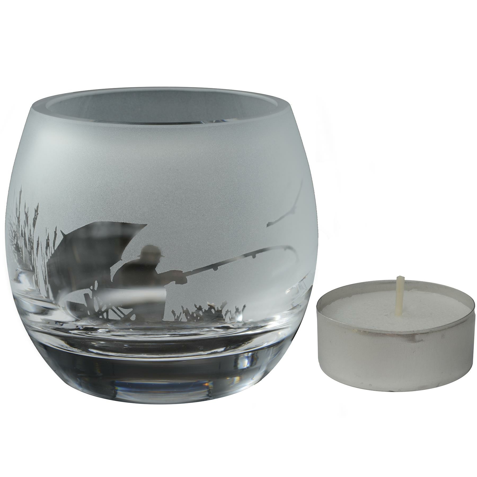 Milford Animo Glass Small Crystal Glass Tealight Candle Holder Fishing Frieze
