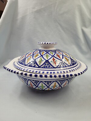 Serving Pot Soup Tureen Moroccan Tunisian Ethnic Ceramic Hand Made Tunisia.   50