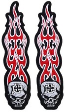 Long Flame Skull Embroidered Patch  2PC IRON ON OR SEW 5"x1.25"