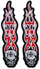 Long Flame Skull Embroidered Patch | 2PC IRON ON OR SEW  5"x1.25"