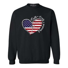 Faith Family Freedom American Flag Heart Crewnecks 4th of July Sweatshirts
