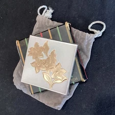 Vintage American Elgin Engraved Flowers Two Tone Makeup Powder Compact Mirror