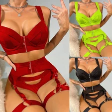 Women's Sexy Lingerie Sheer Babydoll Bra Thong Set Sleepwear Underwear Nightwear