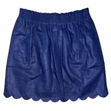 J.Crew Scalloped Sidewalk Mini Skirt Navy Linen Cotton Blend Coastal Size 4 NWT