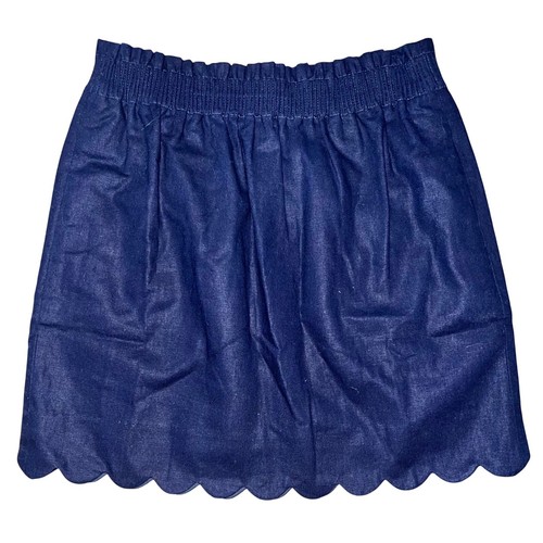 J.Crew Scalloped Sidewalk Mini Skirt Navy Linen Cotton Blend Coastal Size 4 NWT