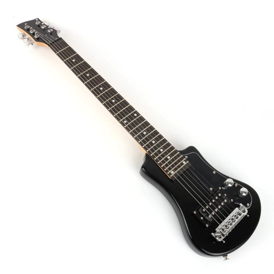 Rechte Hand tragbare E-Gitarre Mini Reise Kind mit Gigbag Gurt in Schwarz - Bild 3 von 4