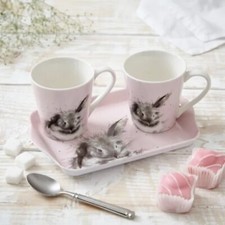Image of Wrendale Designs Mug & Tray Set Bathtime Rabbit Porcelain Cups New Gift Free P&P