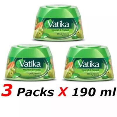 Vatika Nourish &Protect Style Hair Cream Henna, Almond, olive 3 X 190ml