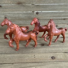 Vintage 50s Auburn Rubber Brown Horse Lot Or 4 Wagons Farms Ranch 3.5" Tall 2