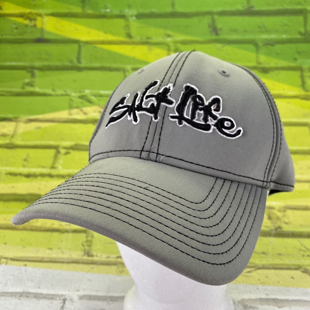 Salt Life A-Flex Fit Embroidered Fishing Hat Grey Black One Size Fits Most