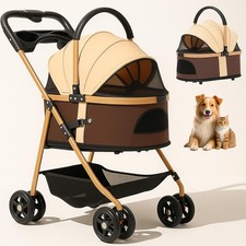 Pet Stroller with 4 Wheels, Foldable for Small/Medium Dogs Cats to 50 lbs, Re...