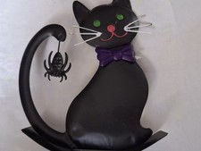 Metal Black Cat With A Spider On His Tail Figurine 
