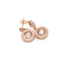 PAJ Rose Gold Plated 925 Sterling Silver Dangle Drop CZ Stone Earrings 3.5g