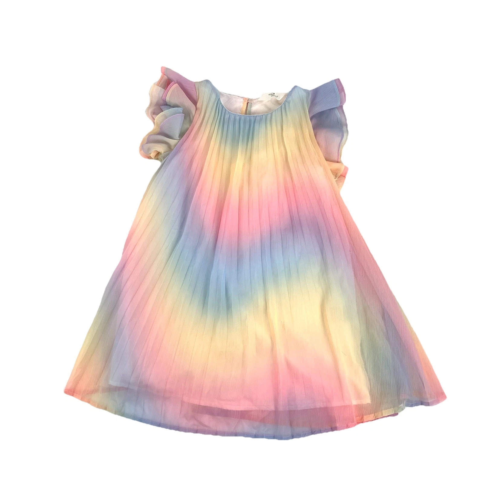H&M Rainbow Chiffon Ruffle Accordian Dress Size 6 Little Girls Pastel Summer M