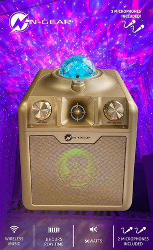 N-GEAR Disco Star 710 Gold – Kabelloser Bluetooth-Partylautsprecher – Karaoke-Se - Afbeelding 2 van 6