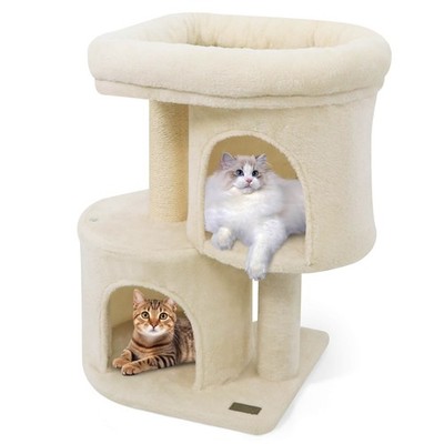 26  Small Cat Tree w/Large Padded Plush Perch, 2 Condos, Sisal Scratching Posts