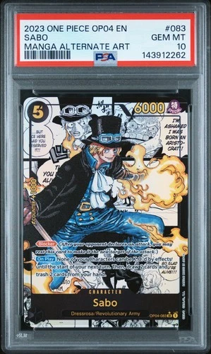 2023 ONE PIECE OP04-KINGDOMS OF INTRIGUE #083 SABO MANGA ALTERNATE ART PSA 10