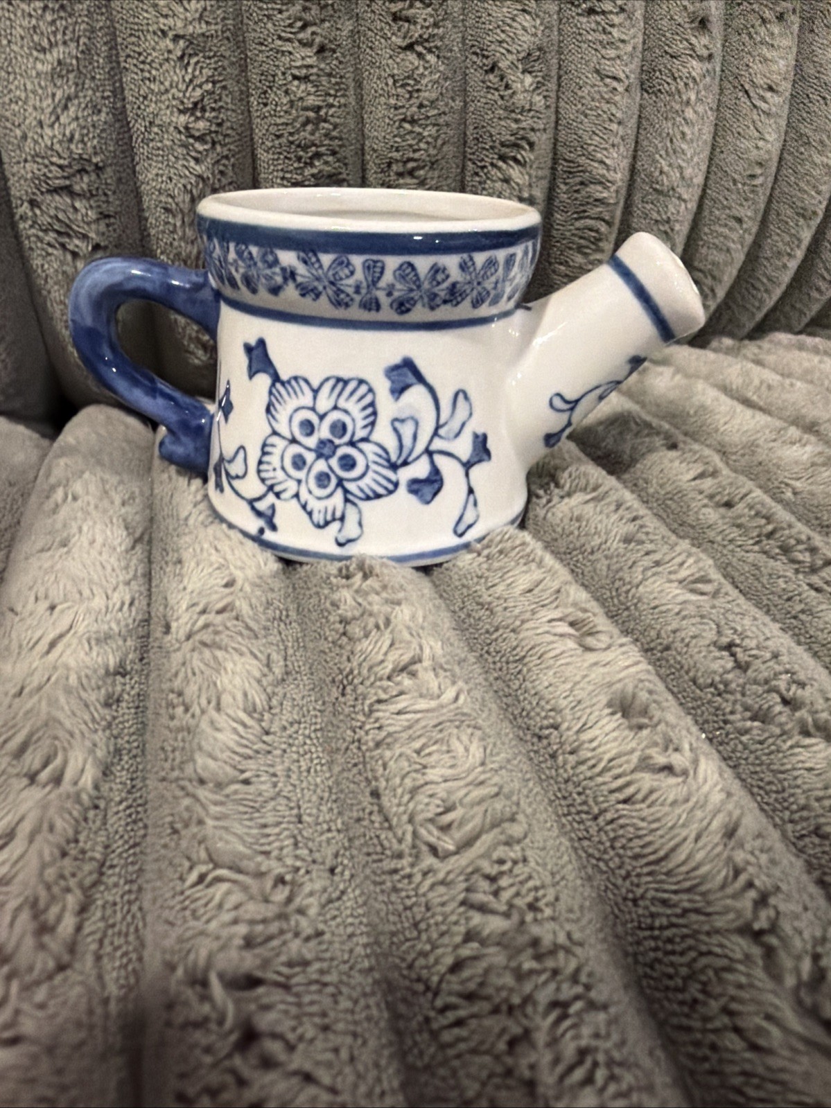 Blue & White Porcelain Neti Pot Small Ceramic Nasal Rinse Teapot Floral ...