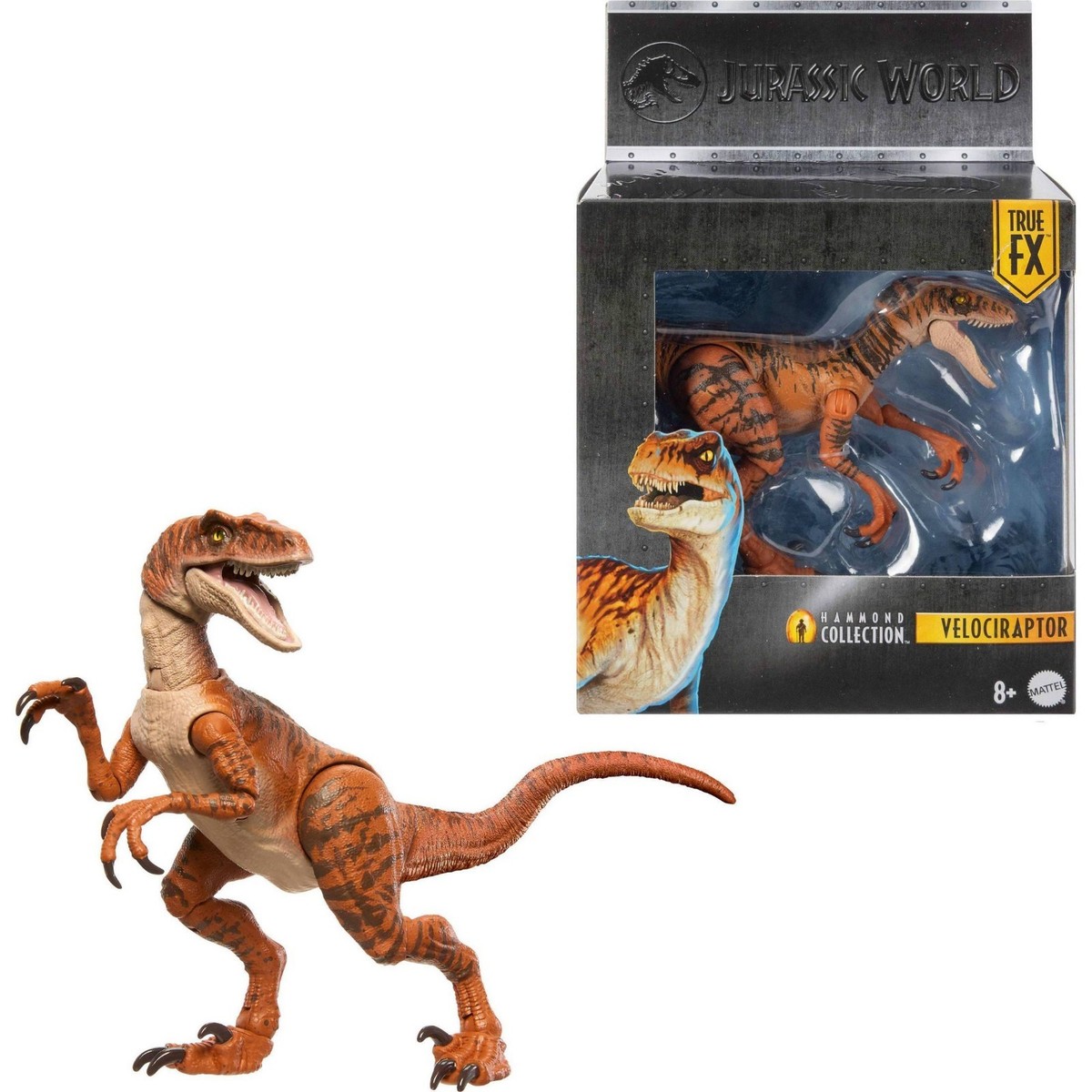 Mattel Jurassic World Hammond Collection Velociraptor (Tiger True FX)  Figure 🆕
