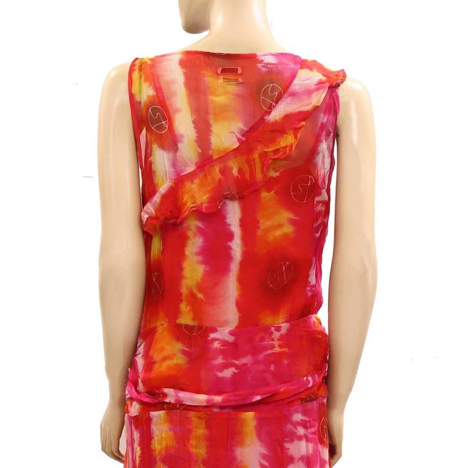 Saks Potts Dalia Maxi Long Dress Tie Dye Printed Silk Sheer Ruffle XS New 278337 - Image 4 of 4