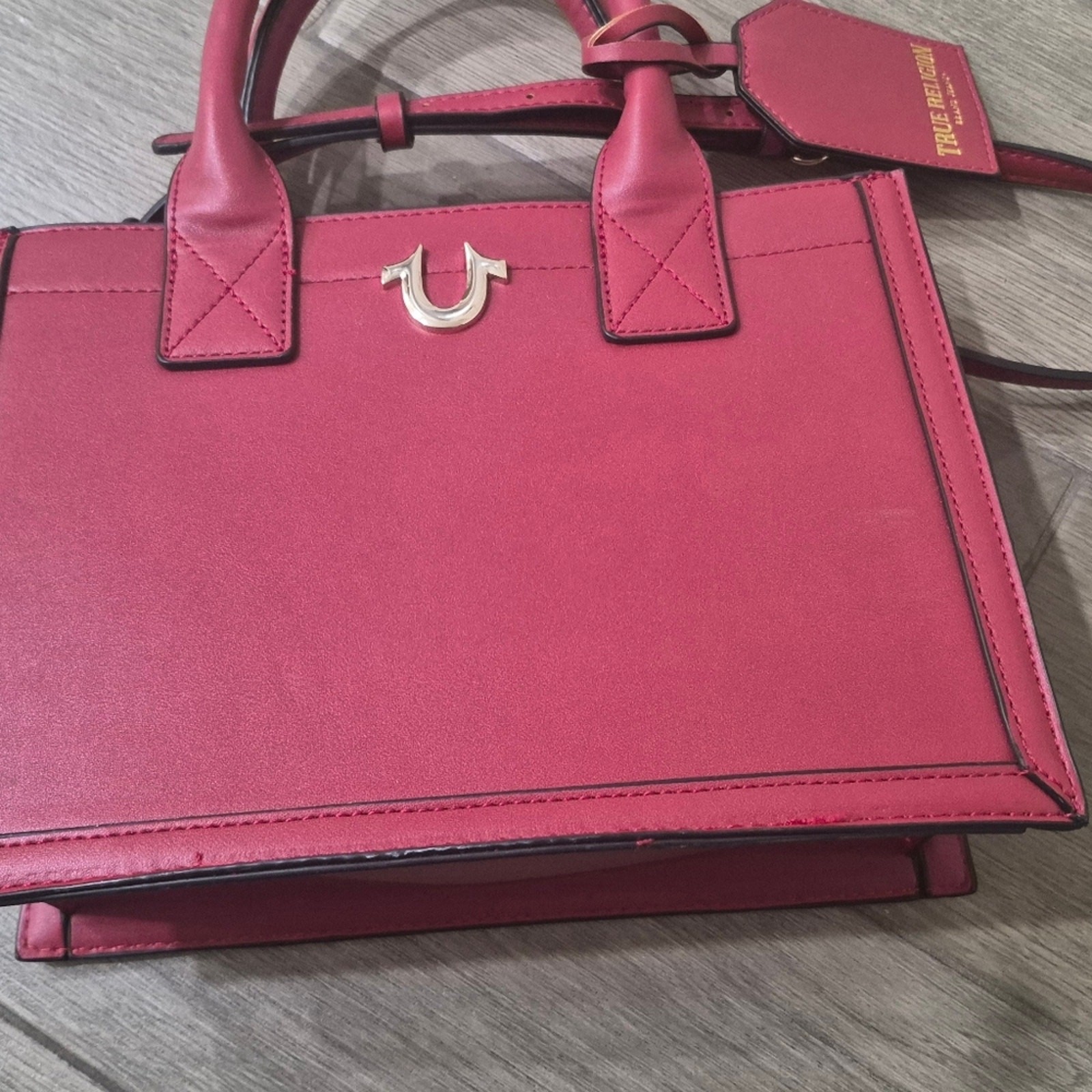 True Religion Red Leather Tote Crossbody Handbag thumbnail 4