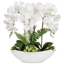 Orchid Artificial Flowers 18in White Fake Orchid Silk Flowers with Ceramic Po...