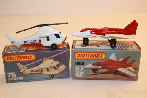 2 Matchbox Lesney 1970's - 1980's Swing Wing & Rescue Helicopter ORIGINAL BOXES