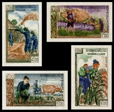 ✔️ LAOS 1963 - FAO AGAINST HUNGER IMPERF - SC. 81/84 MI. 128/131 MNH €5.50
