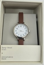 Women’s Watch "A New Day" Japan Adjustable Vegan Brown Leather Strap Stainless