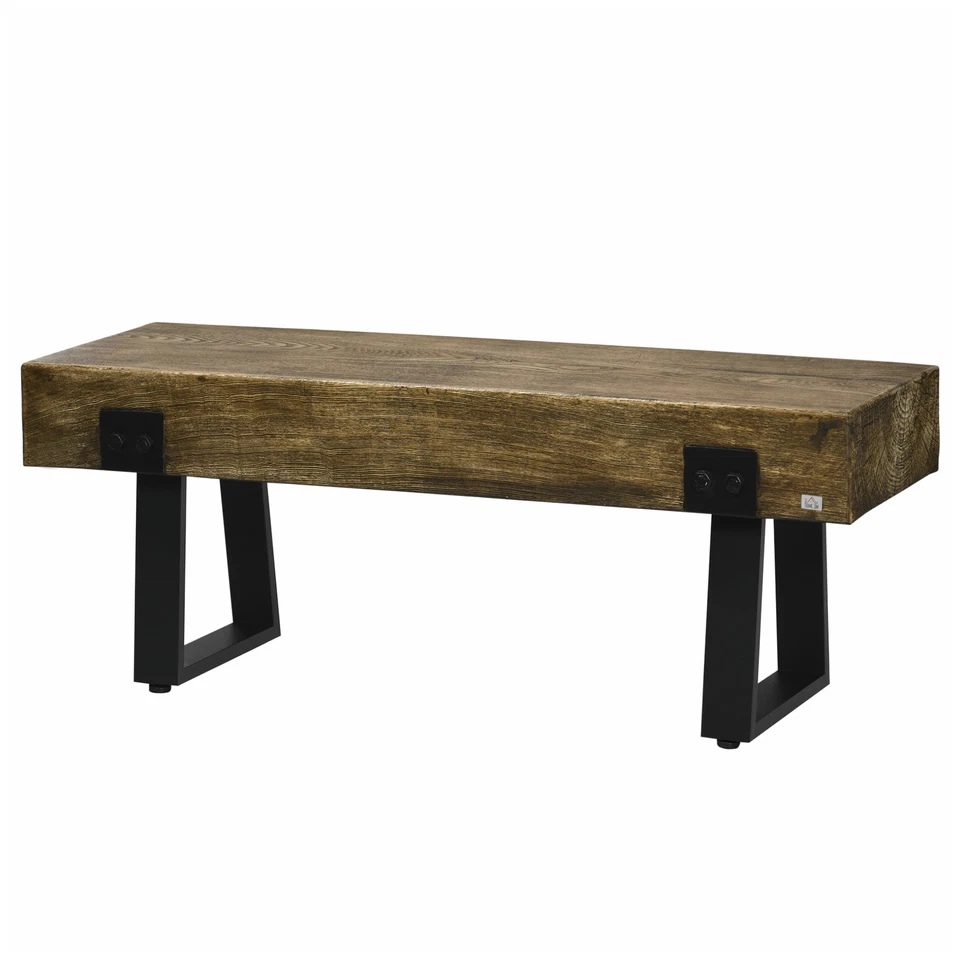 Garden Bench with Metal Legs, Rustic Wood Effect Concrete Dining Bench, Natural - Image 4 of 4