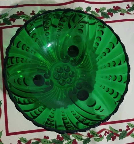 Anchor Hocking Emerald Green BURPLE Hobnail Footed Vintage Bowl Candy Dish 8"