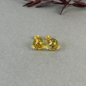 Authentic Genuine Baltic Amber Stud Earrings Moss Amber Gold Plated 925 Silver Handmade