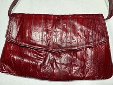 Vintage 80s Red Leather Envelope Shoulder Bag Foldover Clutch Made in Korea