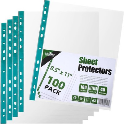 100 Pack Sheet Protectors for 3 Ring Binder 8.5 x 11 Clear Paper Sleeves