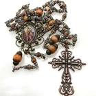 Rosary St Michael the Archangel Agate and Calcite beads | Bronze Vintage Style