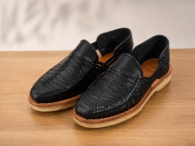 Neu CANO Herren Leder Huarache Slipper Schwarz Handgeflochten Gr. 41 Neu