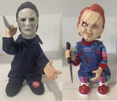 Spirit Halloween Animatronic MICHAEL MYERS Hall 2 & CHUCKY Side Steppers Loose