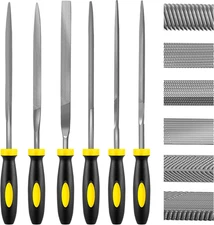 6-Piece Metal Needle File Set - Hardened Alloy Steel Includes Flat, Warding, Squ
