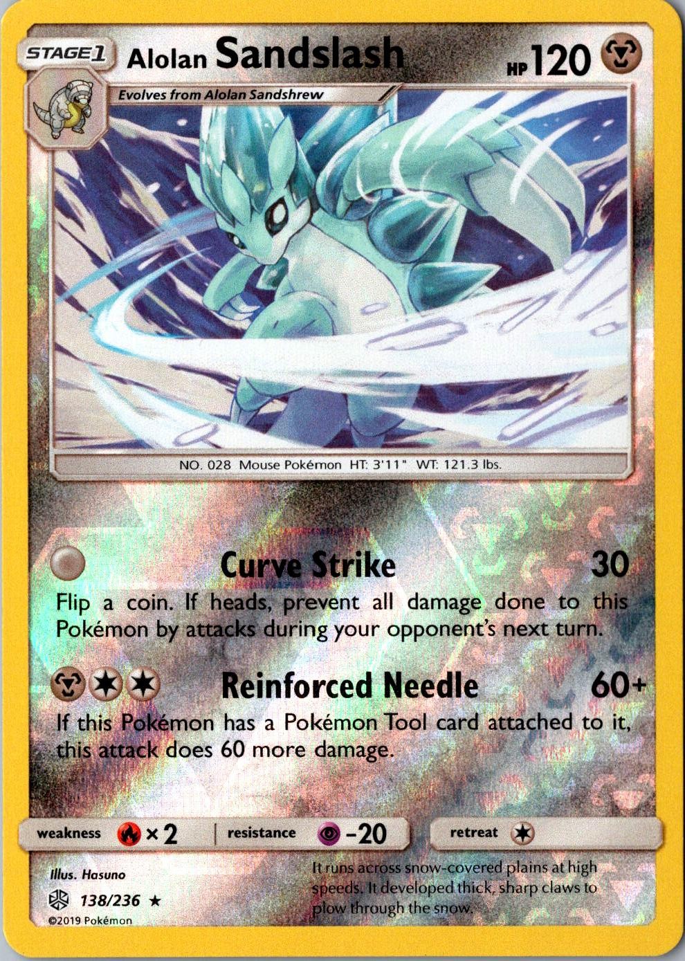 Alolan Sandslash Reverse Holo 138/236 Rare SM Cosmic Eclipse LP Pokemon Card