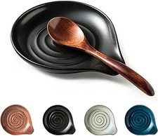 Porcelain Spoon Rest, Multi-Function Drip Tray for Utensils, Black Ceramic Utens