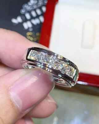 2CT Round-Cut Lab Created Solitaire Men's Engagement Ring 14K White Gold Plated