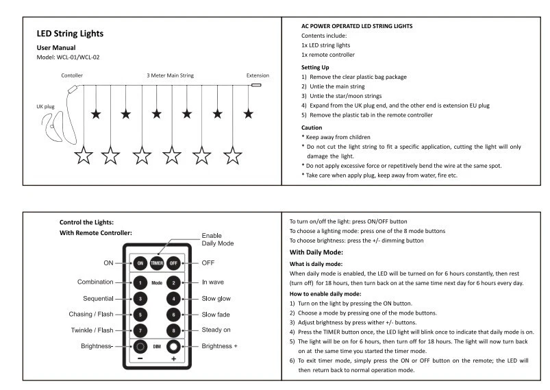 Christmas Decoration Star Window Curtain Light with Remote 3M Lenght Xmas USB - Image 3 of 4
