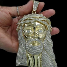 Big Jesus Cubic-Zirconia Pendant 36" rope Chain Hip hop Jumbo Size Gold Plated