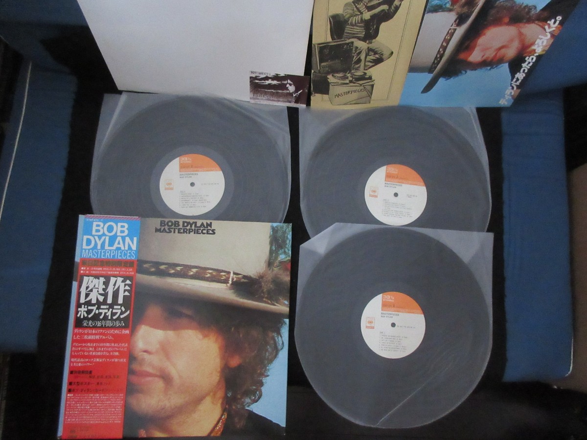 Bob Dylan Masterpieces Japan Triple Vinyl LP w OBI Card Poster