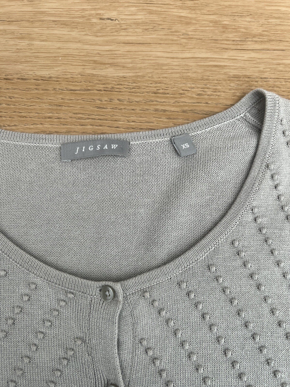 Jigsaw Cardigan XS Grey Silk Cotton Blend Short Sleeved Cropped