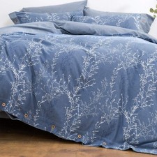 Duvet Cover Set King Size Washed Cotton Yarn, Jacquard Blue and White Thin Br...