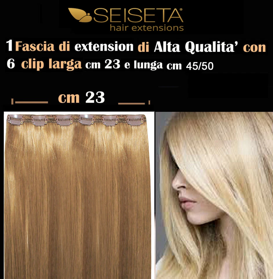 Hair Extension Clip Capelli Veri naturali SEISETA Fascia 6 clip Larga 23 cm