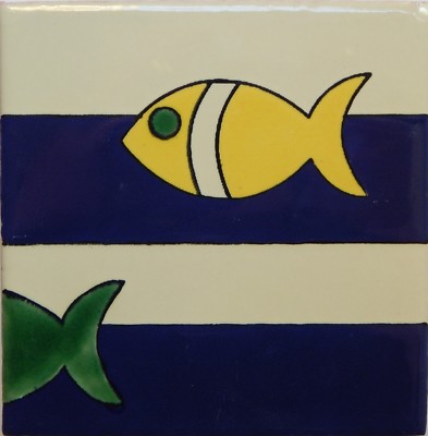 Mexican Tile Talavera Tiles High-Quality Hand Painted Fishes Tile T-44