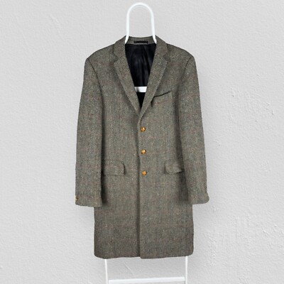 Harris Tweed Topman Trenchcoat Wolle Kariert Herren Small UK 38